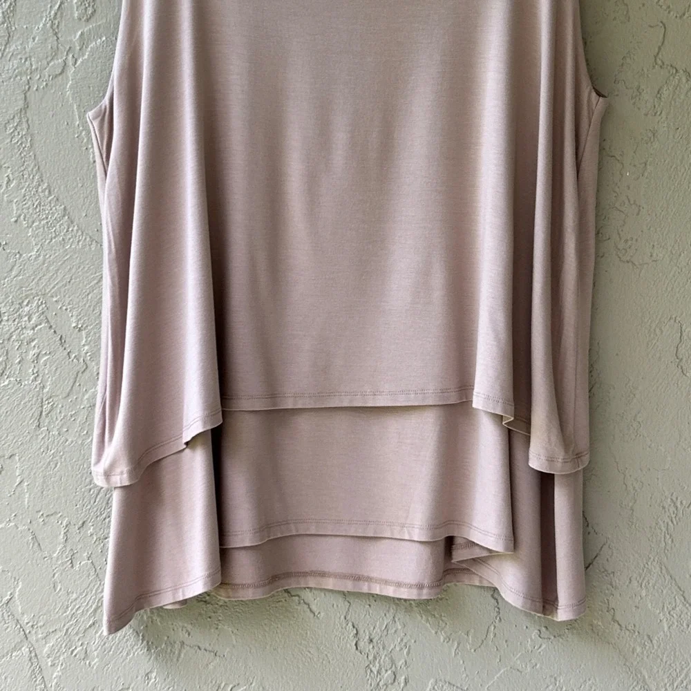 Soft Surroundings Women's 2X Beige Layered Rayon Sleeveless Tunic Tank Top - Picture 3 of 10